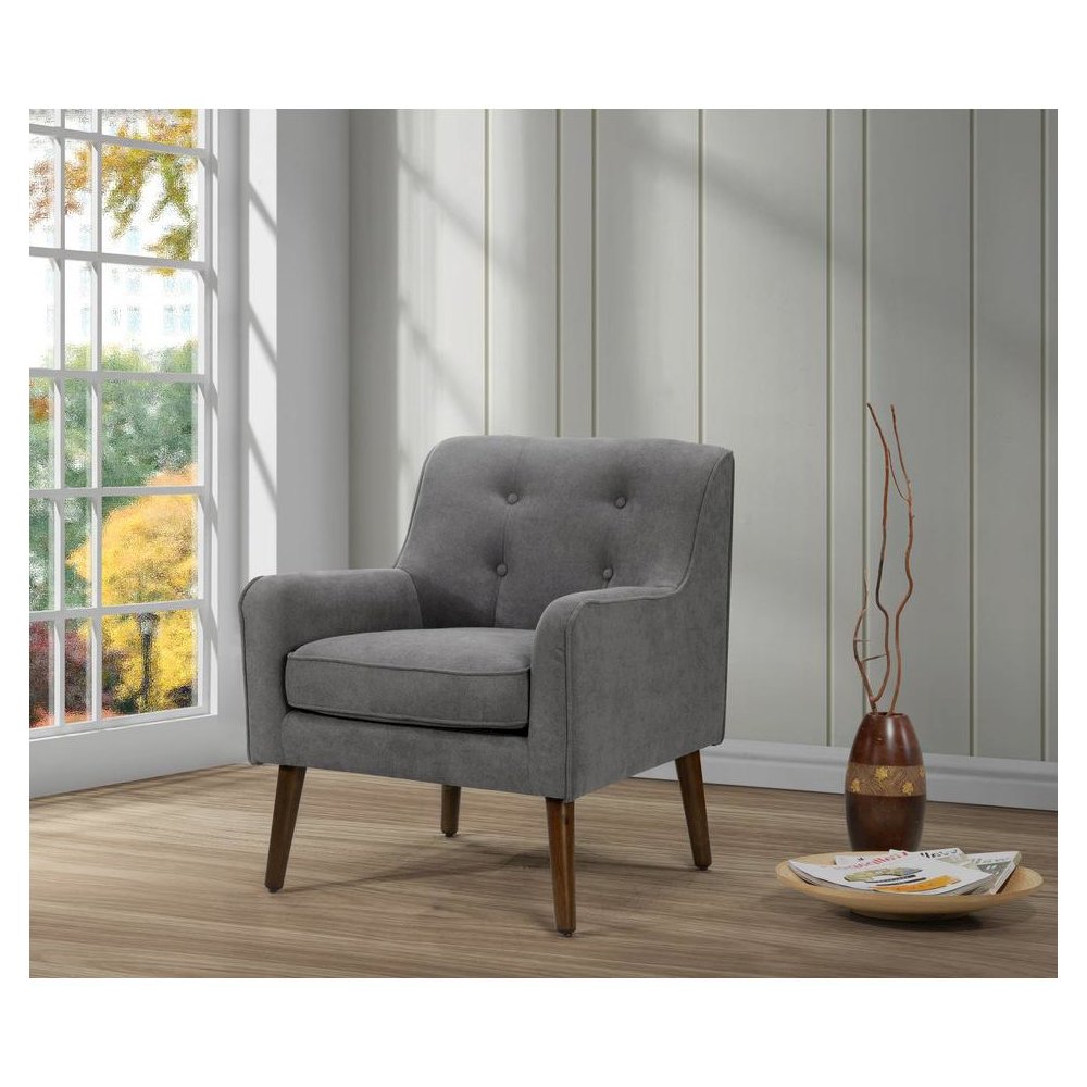 Ryder Mid Century Modern Gray Woven Fabric Tufted Armchair