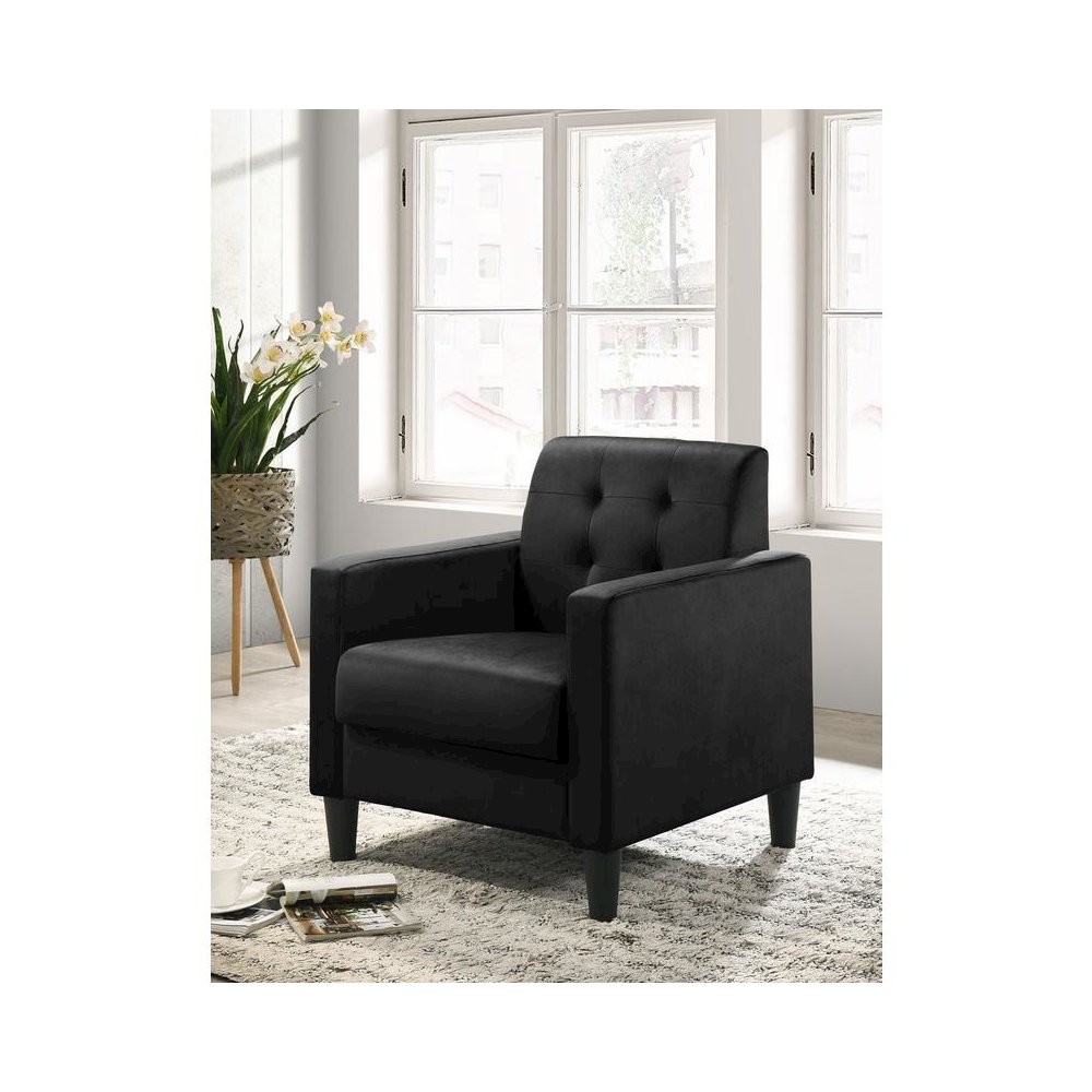 Hale Black Velvet Accent Armchair with Tufting