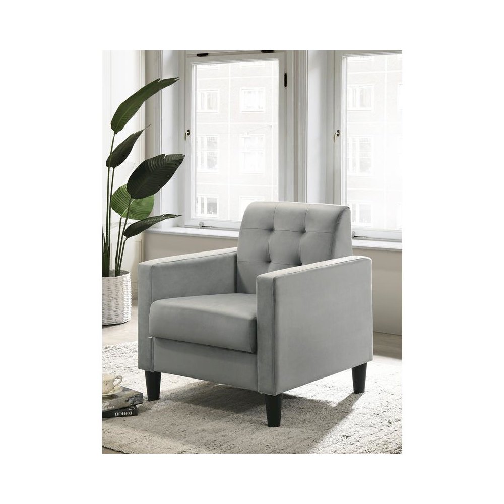 Hale Light Gray Velvet Accent Armchair with Tufting