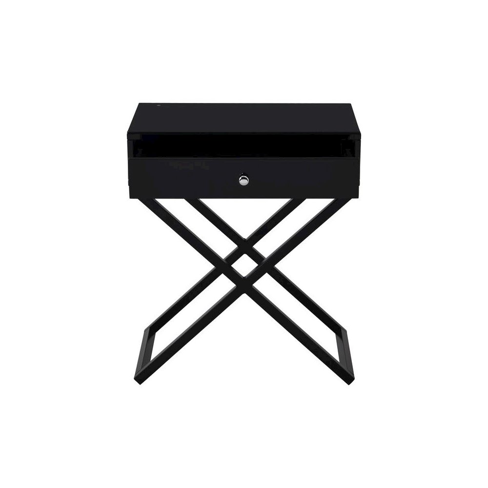 Koda Black Wooden End Side Table Nightstand with Glass Top