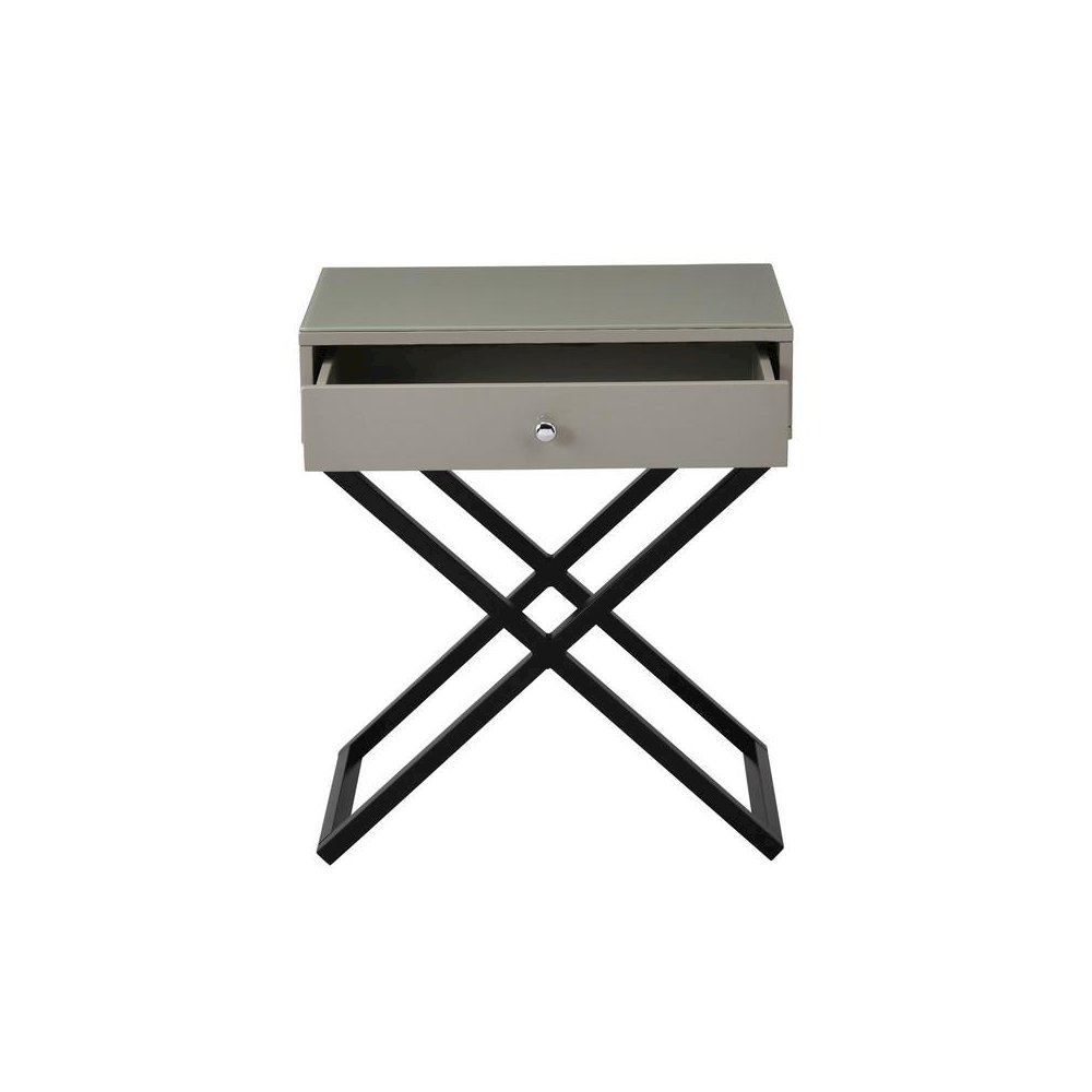 Koda Taupe Wooden End Side Table Nightstand with Glass Top