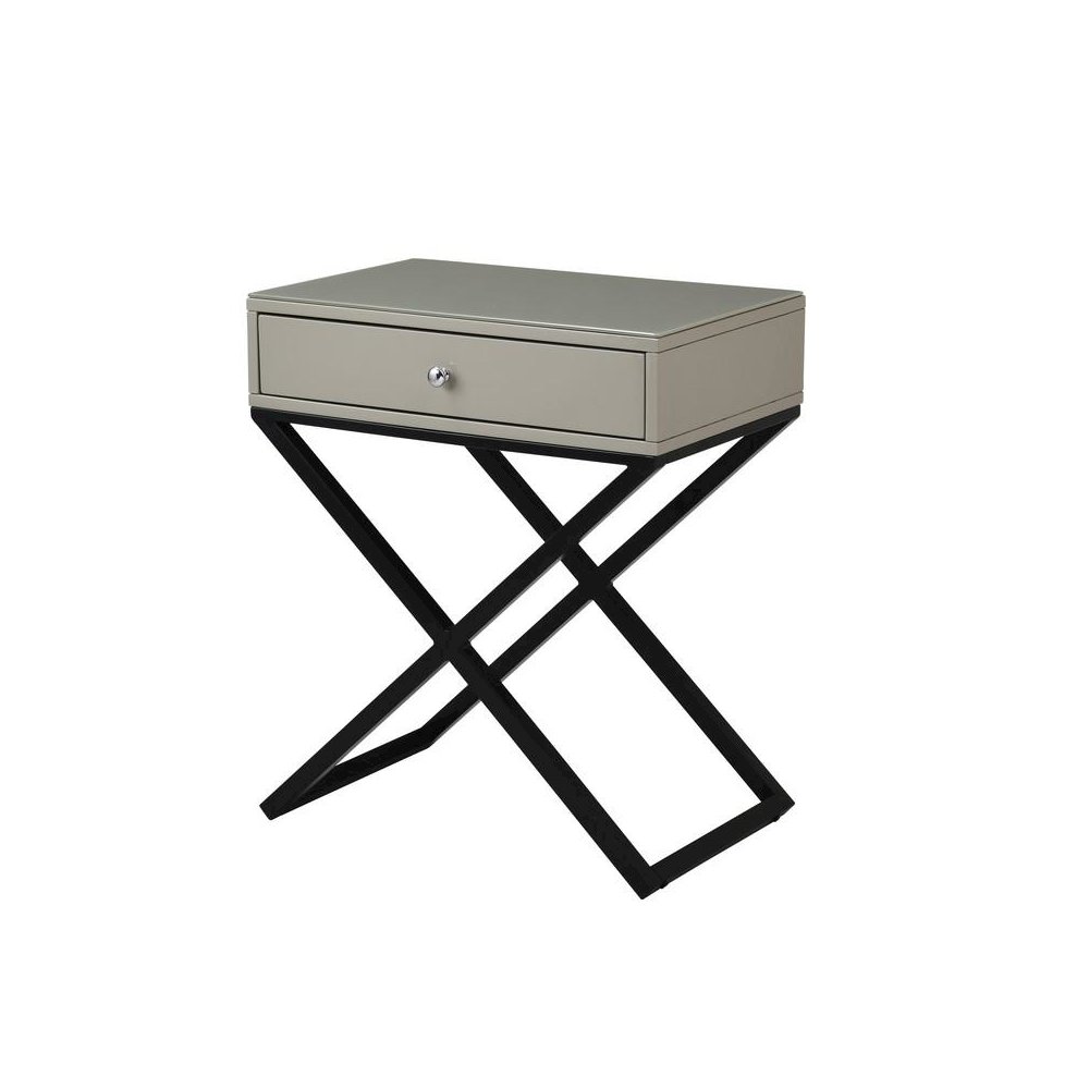 Koda Taupe Wooden End Side Table Nightstand with Glass Top
