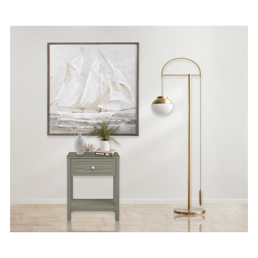 Dylan Taupe Wooden End Side Table Nightstand with Glass Top and Drawer