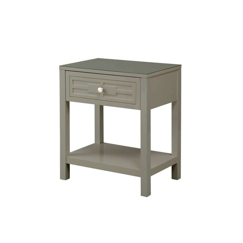Dylan Taupe Wooden End Side Table Nightstand with Glass Top and Drawer