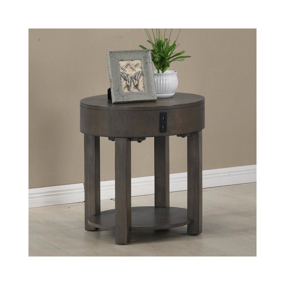 Jonah Light Brown MDF End Table with USB Ports