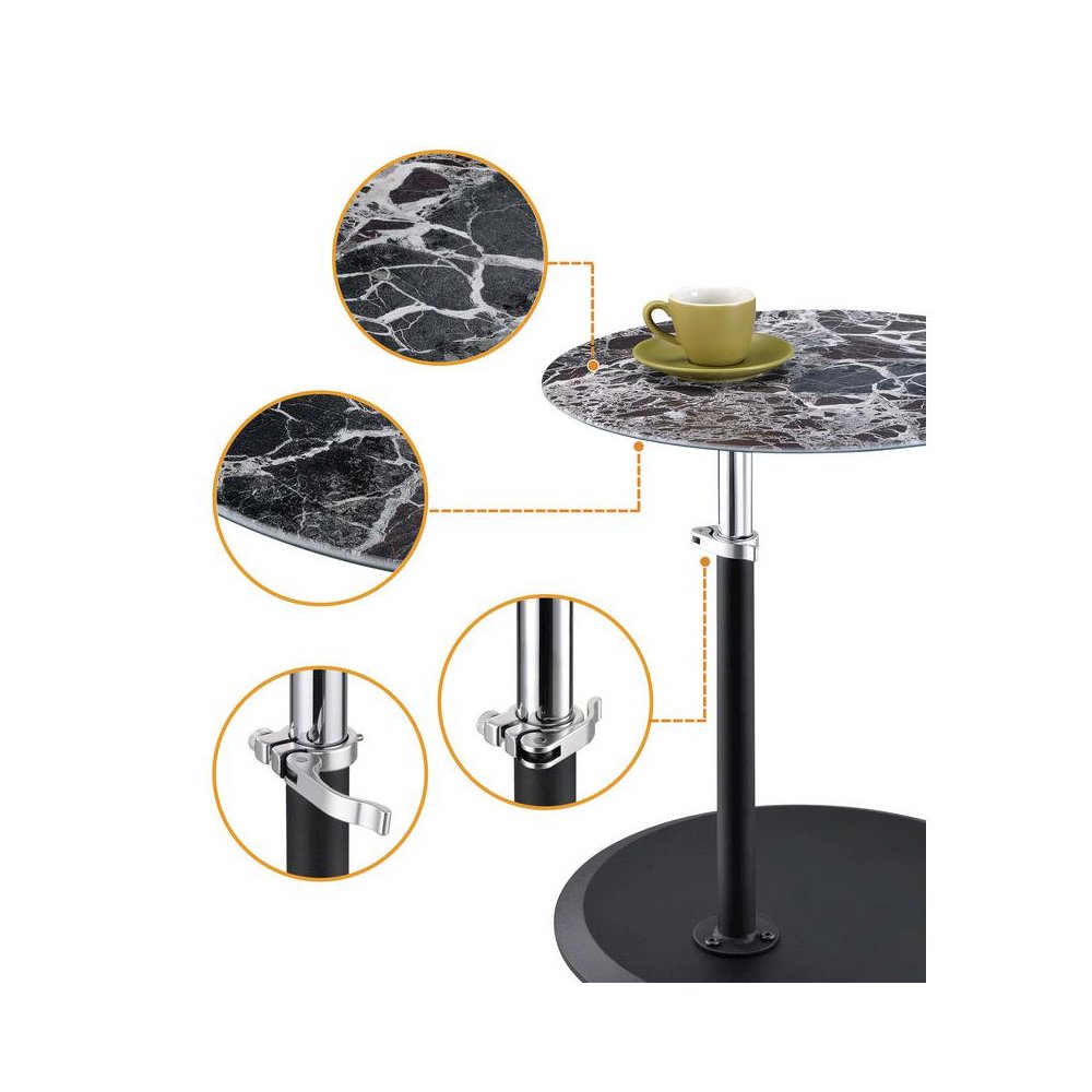 Orbit End Table with Height Adjustable Black Marble Textured Top
