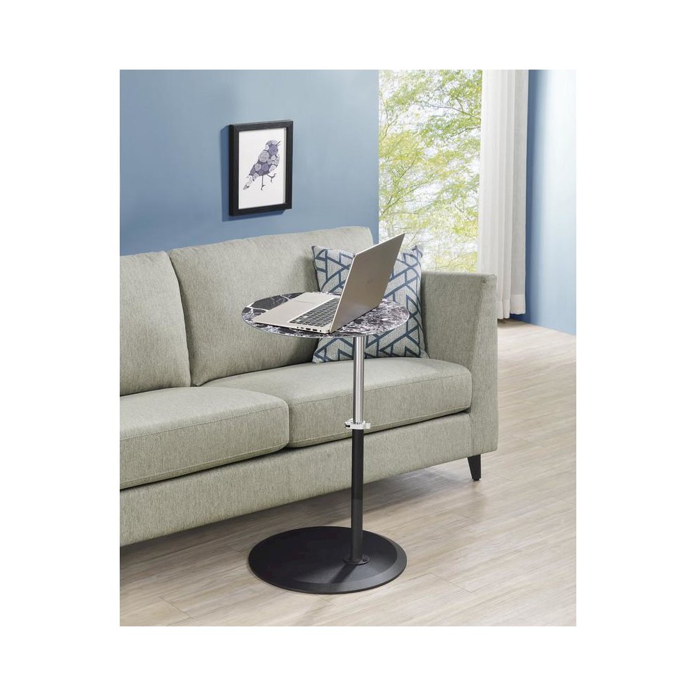 Orbit End Table with Height Adjustable Black Marble Textured Top