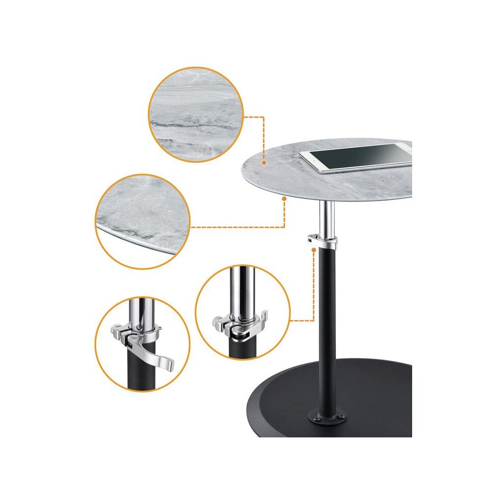 Orbit End Table with Height Adjustable Gray Marble Textured Top