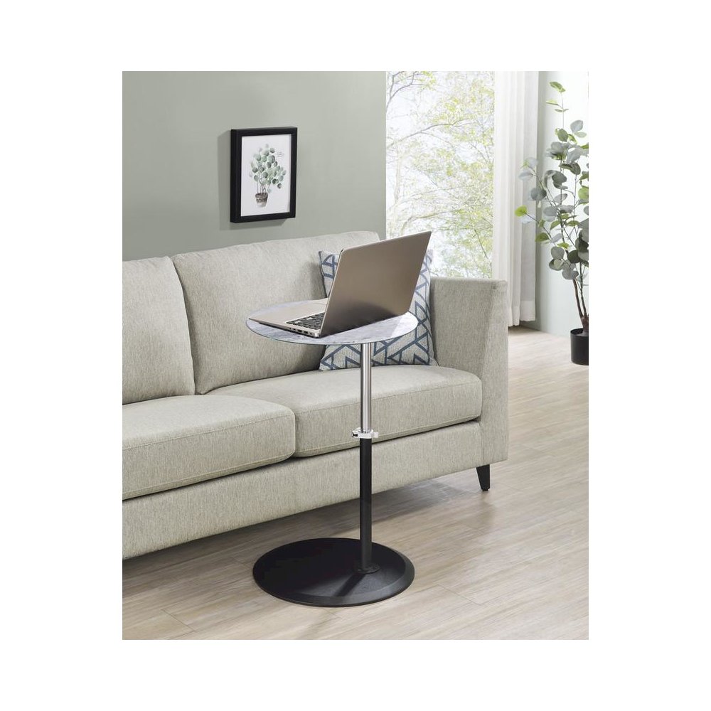Orbit End Table with Height Adjustable Gray Marble Textured Top