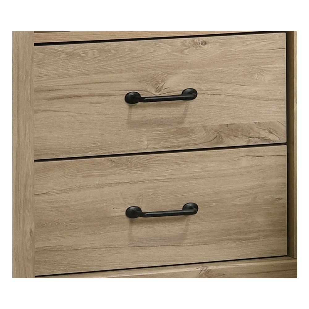 22″W Light Oak Finish 2-Drawer Nightstand Bedside Table with USB Charging  Ports