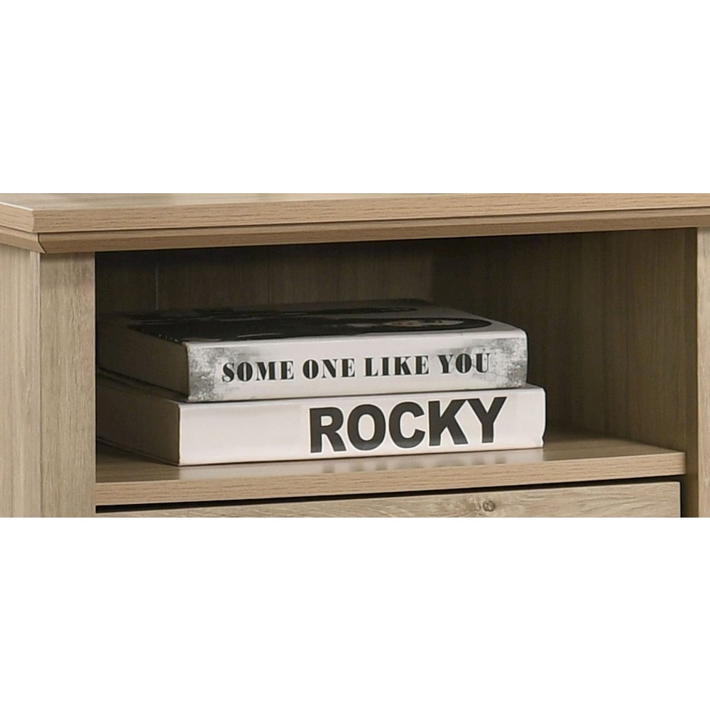 22″W Light Oak Finish 2-Drawer Nightstand Bedside Table with USB Charging  Ports