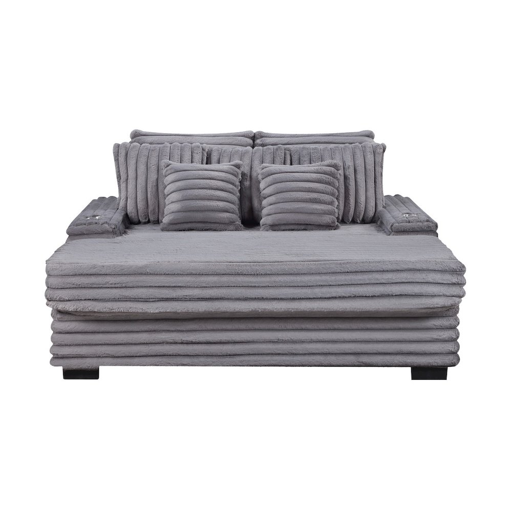 Symphony 67″W Gray Corduroy Oversized Sofa Chaise Lounge Chair
