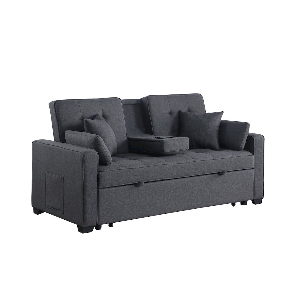 Cody II 70″W Dark Gray Linen Convertible Sleeper Loveseat with Dropdown Console