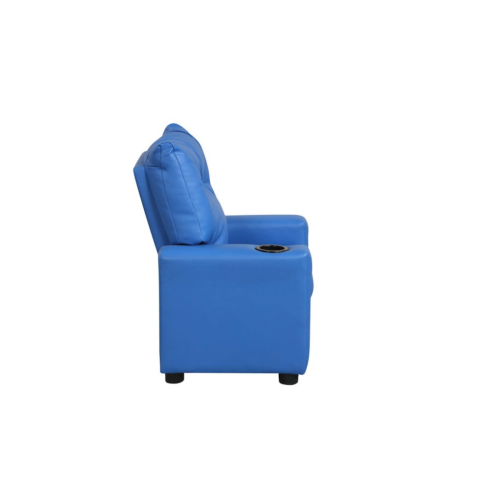 Perline 23″W Blue PVC Fabric Kids Recliner Chair with Cupholder