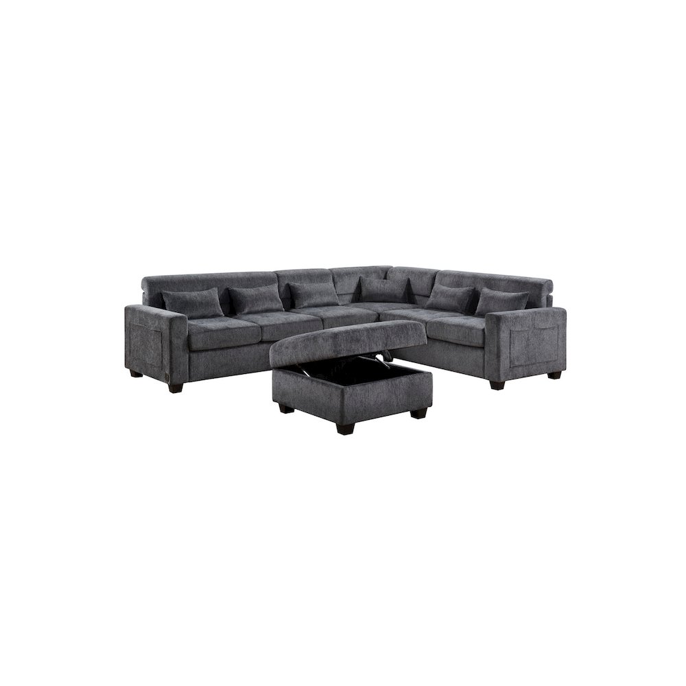 Trey 115″W Gray Chenille Sectional Sofa with Adjustable Backrest