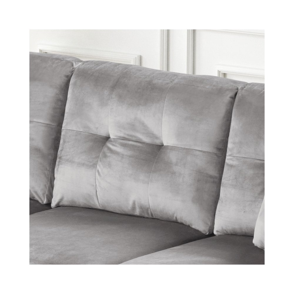 74″W Gray Velvet Reversible Sectional Sofa Chaise