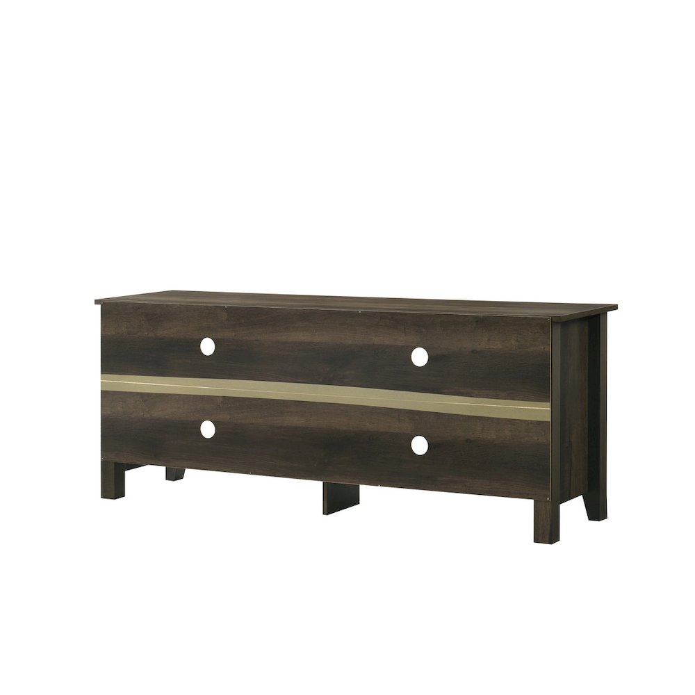 58″ Wide Dark Dusty Oak Finish TV Stand with Open Shelves and Cable Management