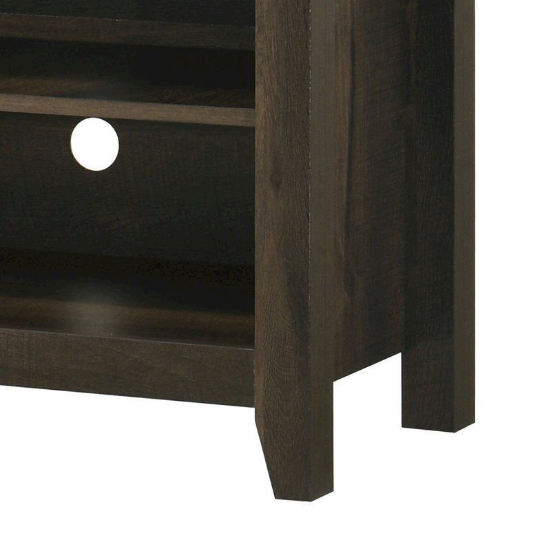 58″ Wide Dark Dusty Oak Finish TV Stand with Open Shelves and Cable Management