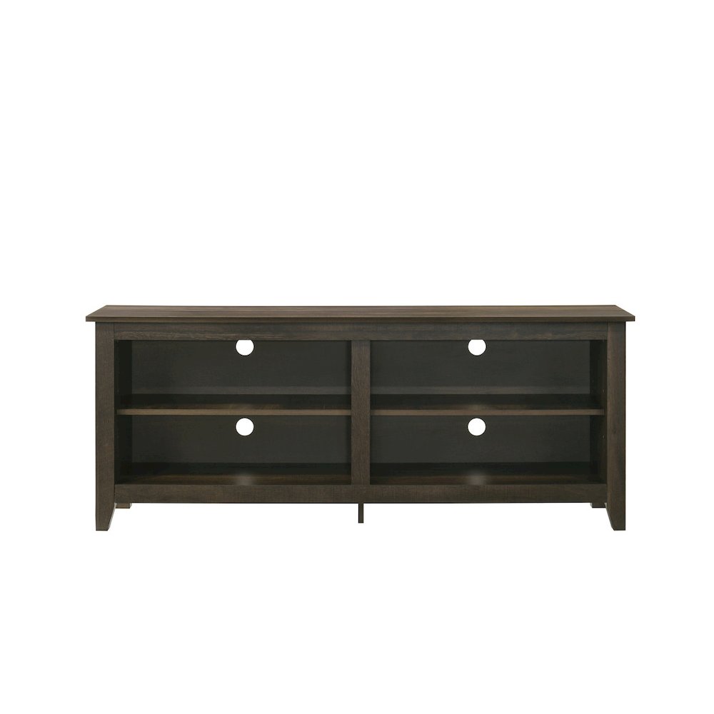 58″ Wide Dark Dusty Oak Finish TV Stand with Open Shelves and Cable Management