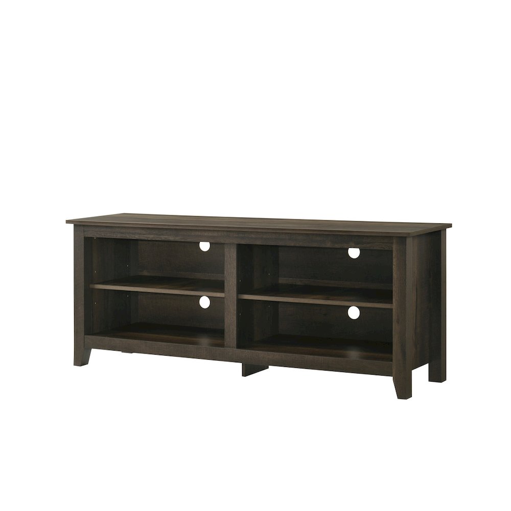 58″ Wide Dark Dusty Oak Finish TV Stand with Open Shelves and Cable Management