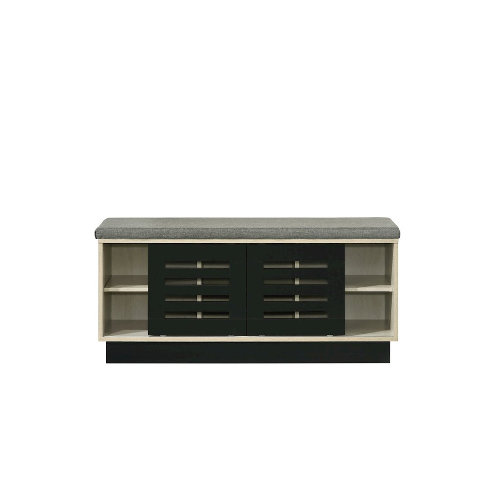 Brett 38.5″W Oak Finish Shoe Cabinet with Sliding Doors