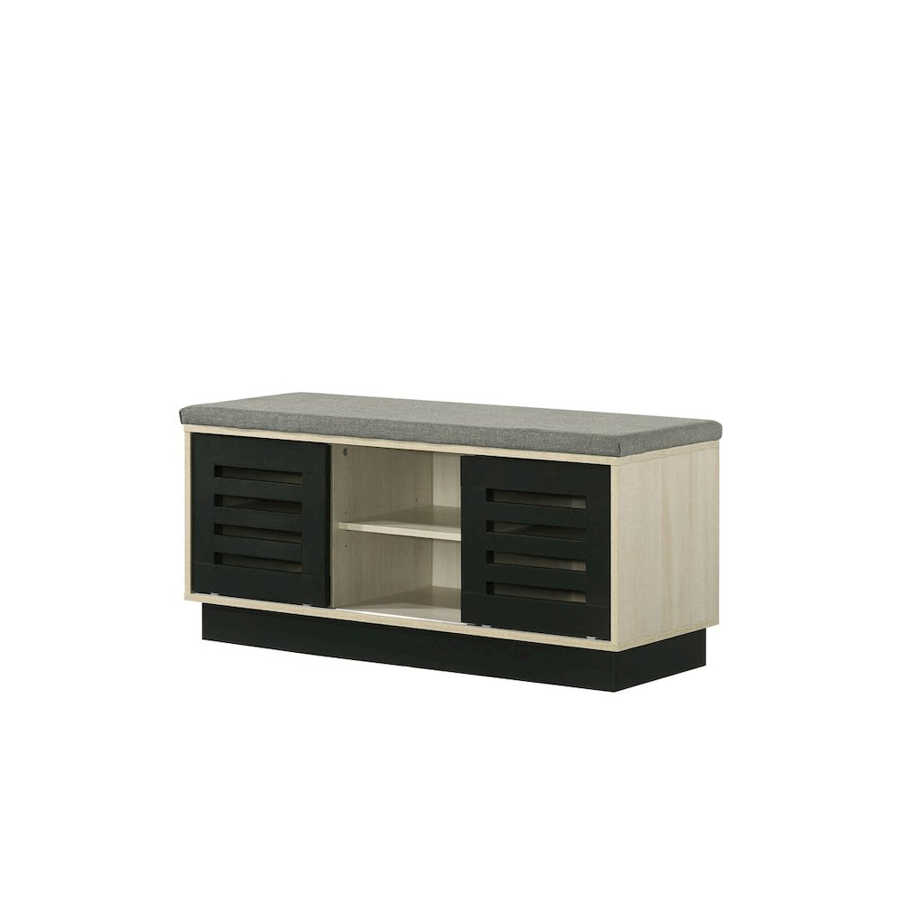 Brett 38.5″W Oak Finish Shoe Cabinet with Sliding Doors