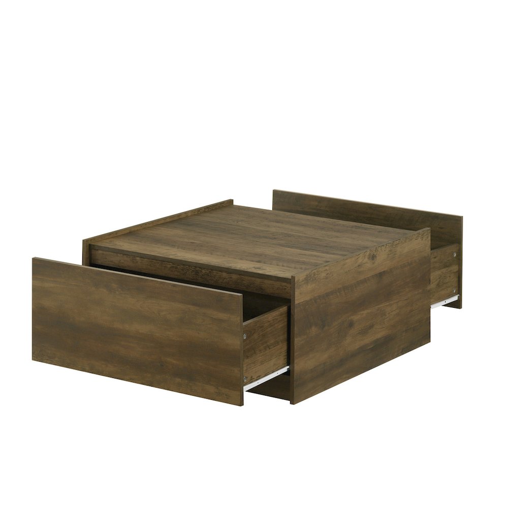 Travon 31.5″W Oak Finish Square Coffee Table with 2 Drawers