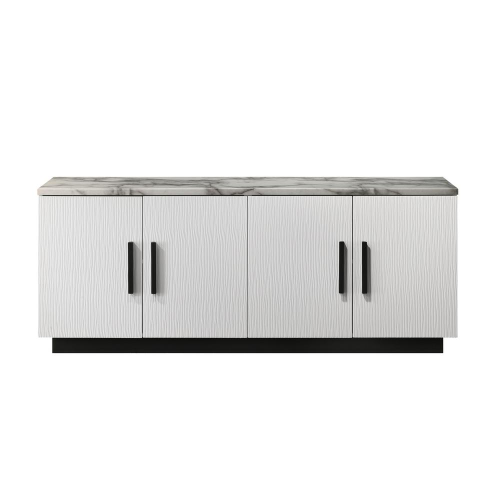 Matilda 63″W White Cabinet Console Table with White Faux Marble Top
