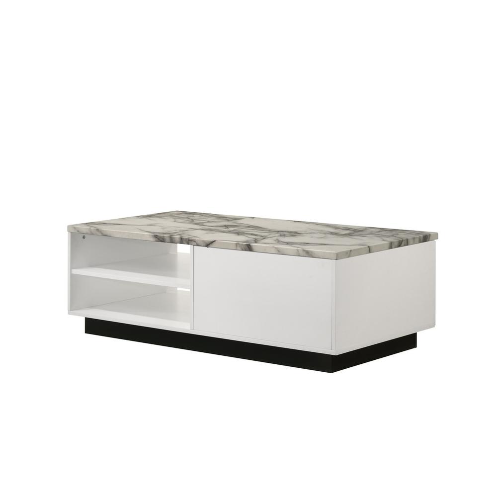 Matilda 47″W White Coffee Table with White Faux Marble Top