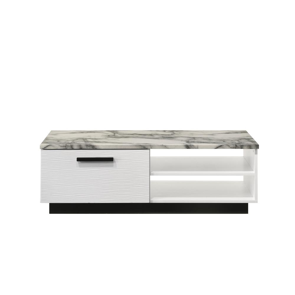 Matilda 47″W White Coffee Table with White Faux Marble Top