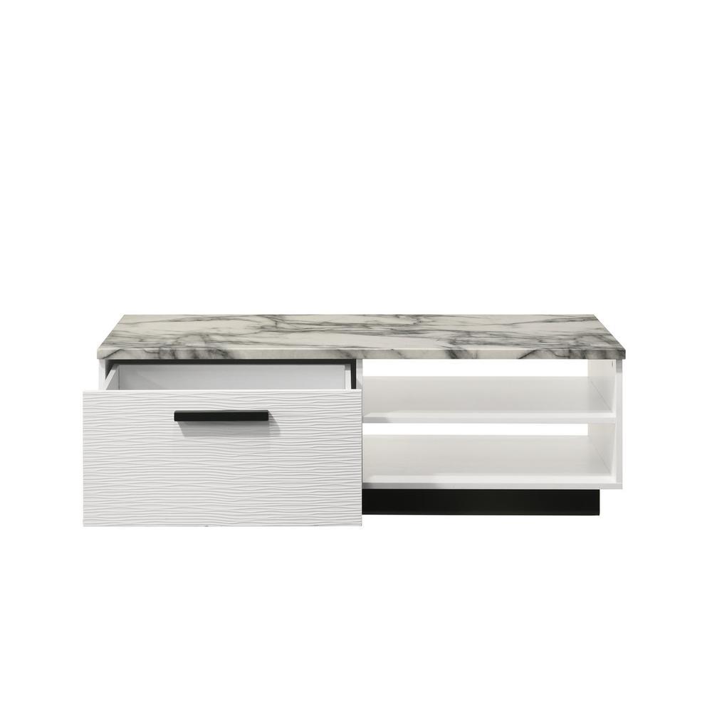 Matilda 47″W White Coffee Table with White Faux Marble Top