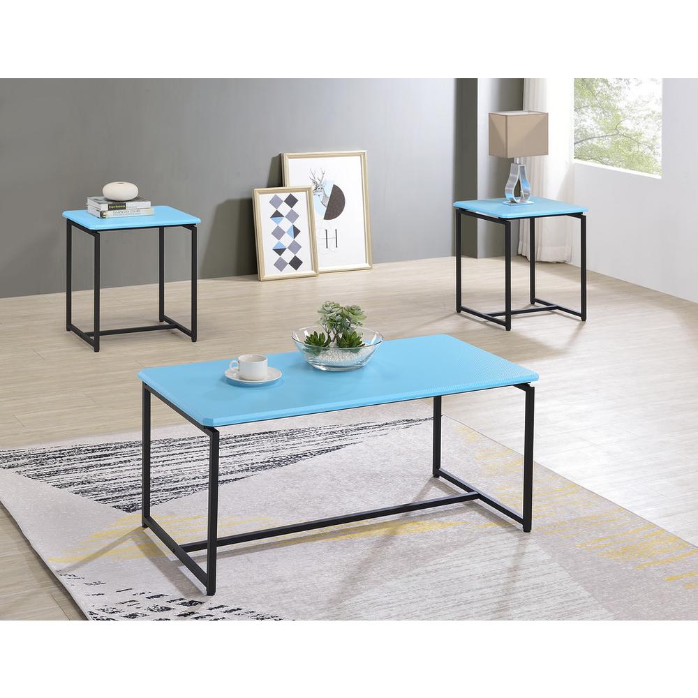 GT 3 Piece Blue Carbon Fiber Wrap Coffee Table and End Table Set