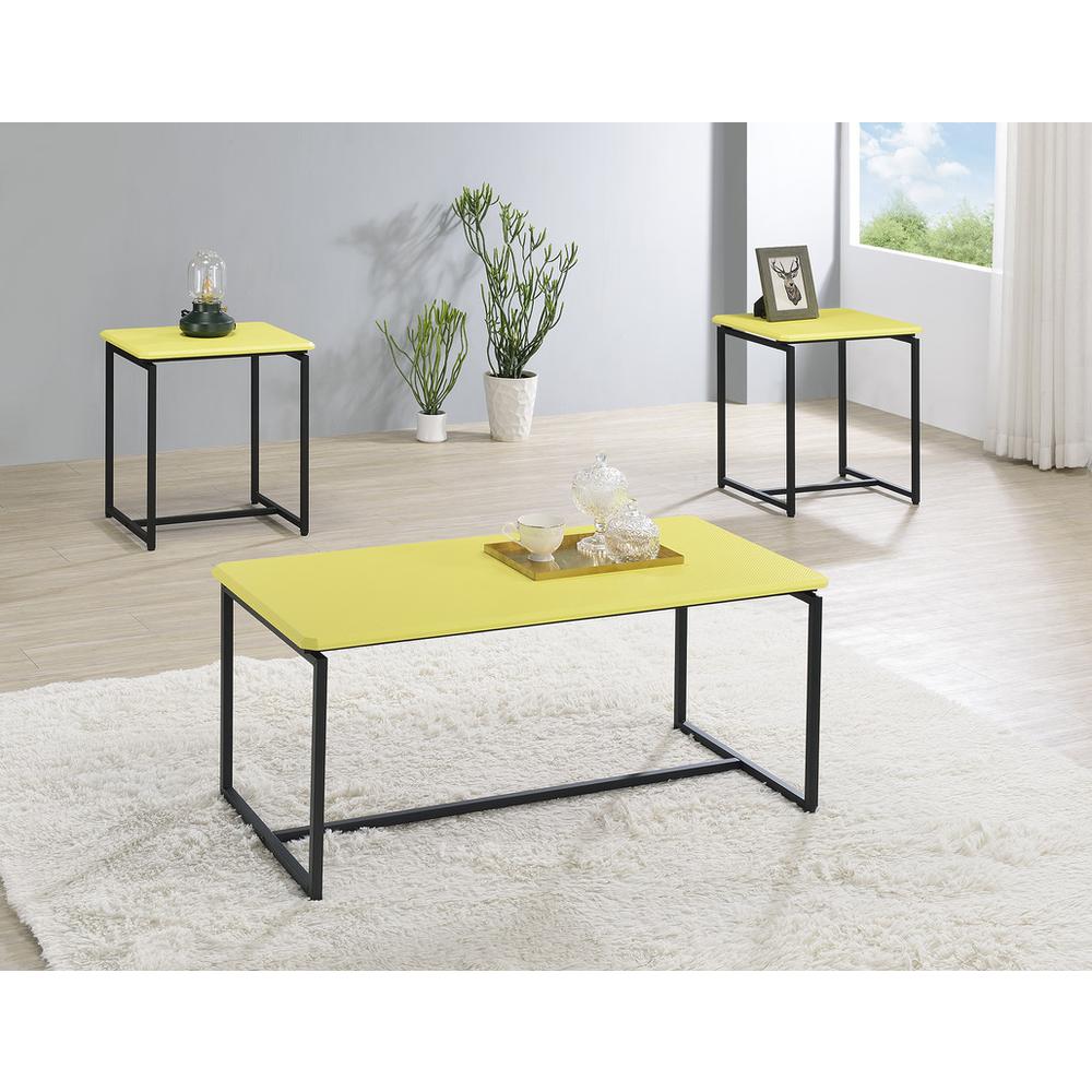 GT 3 Piece Yellow Carbon Fiber Wrap Coffee Table and End Table Set