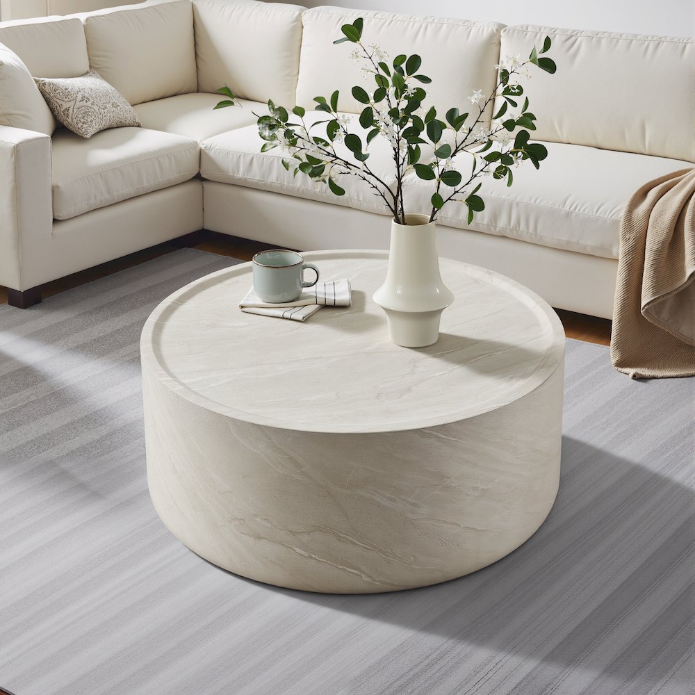Round Coffee Table Concrete Travertine Finish
