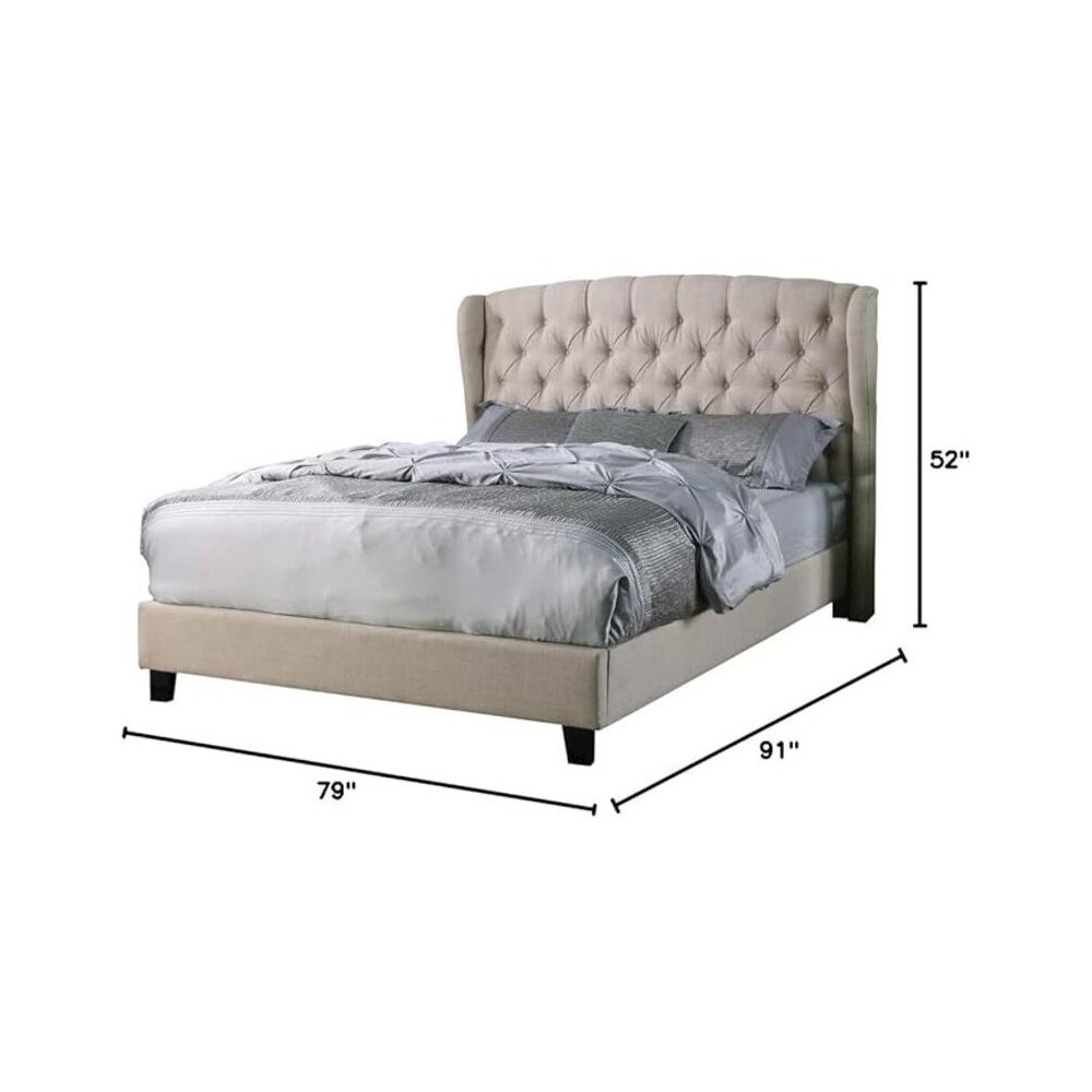 Frances Solid Wood/Fabric Upholstry Cal King Platform Bed – Beige