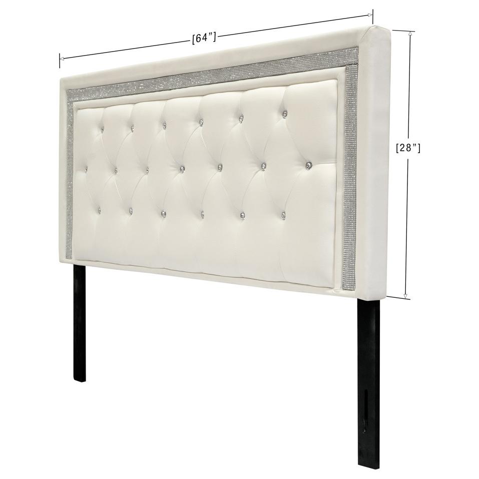 Best Master Faux Leather Full/Queen Headboard Tufted Crystal Rhinestone in White
