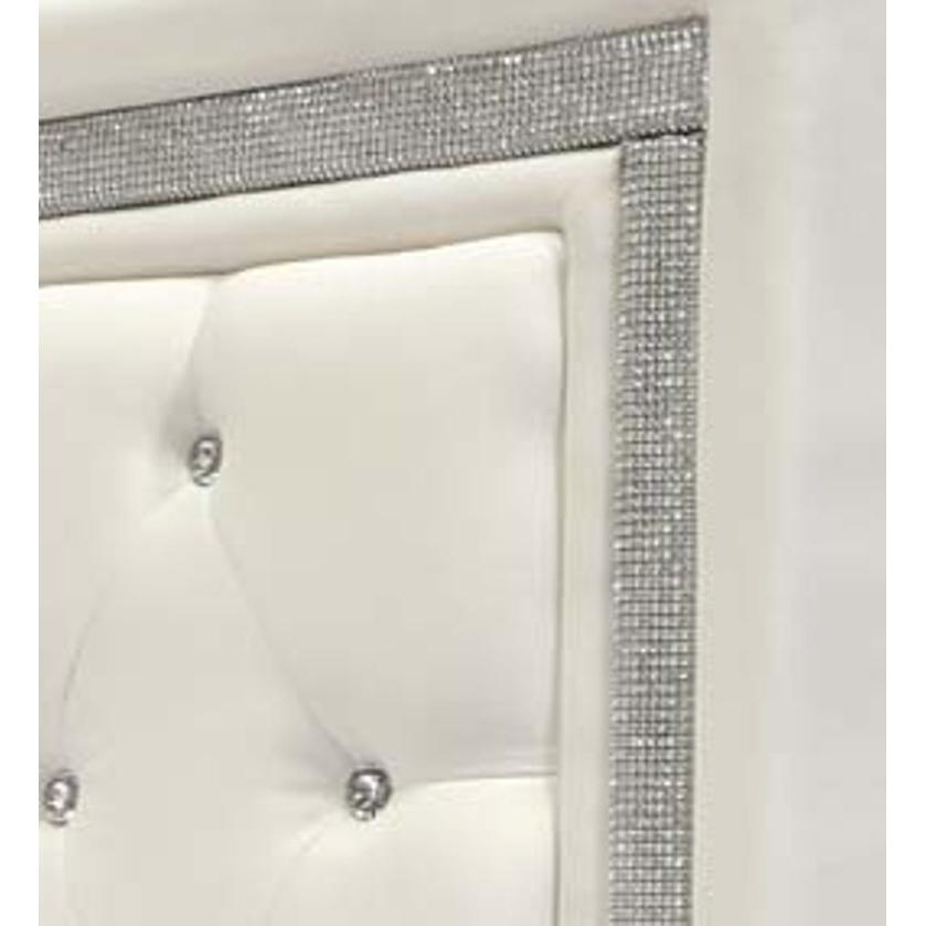 Best Master Faux Leather Full/Queen Headboard Tufted Crystal Rhinestone in White