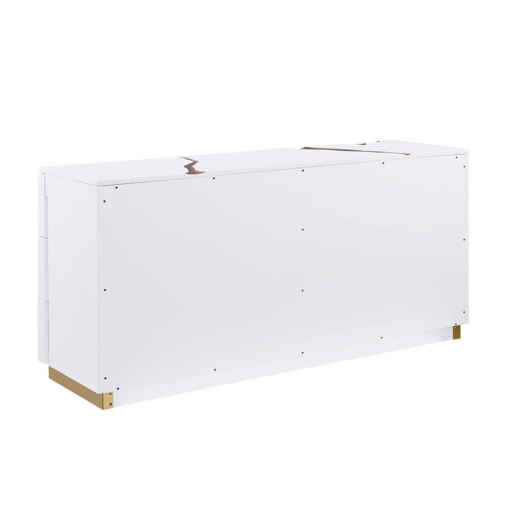 Modern High-Gloss Lacquered Dresser with Gold Crack Accents and Gold Base