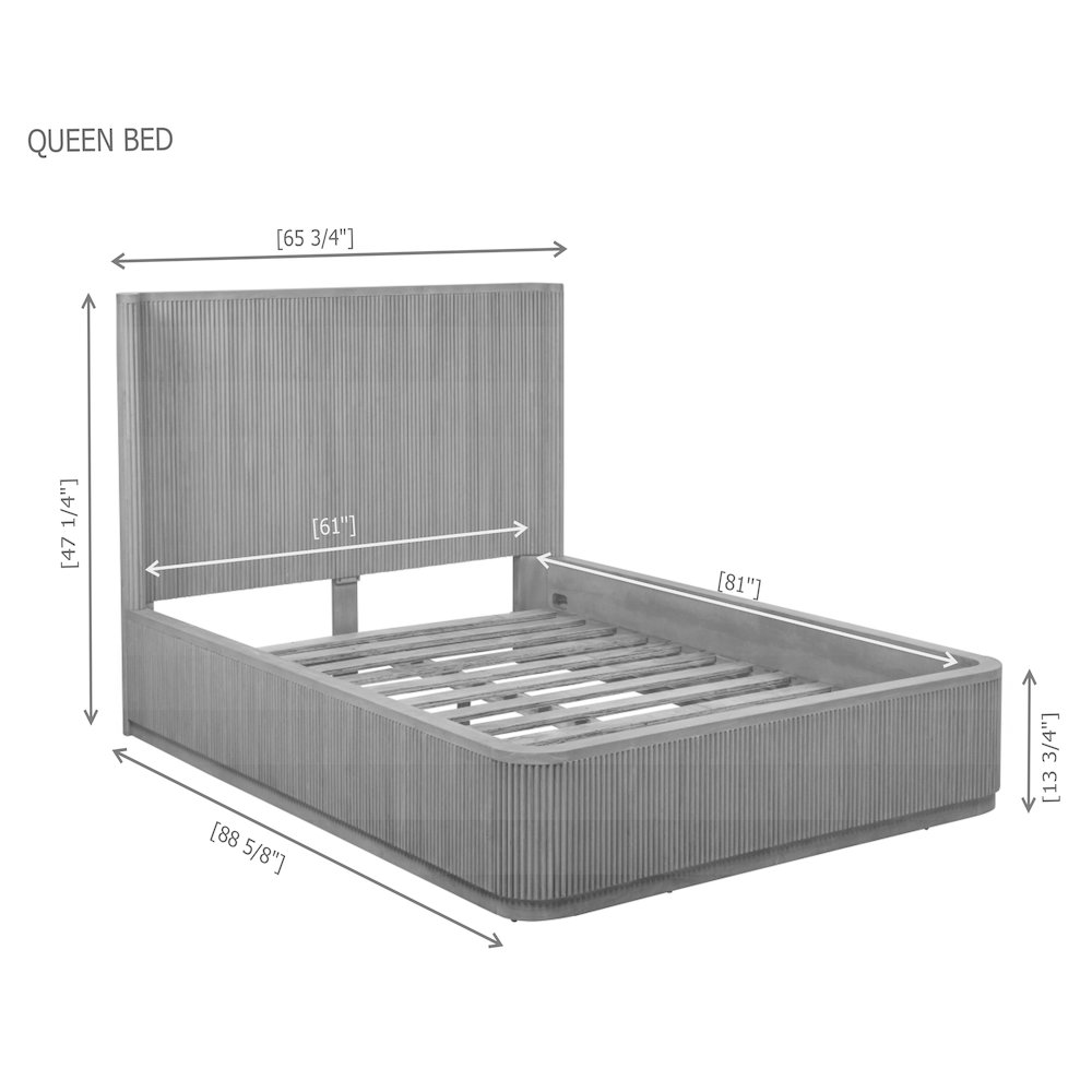 89″ Long Modern Fluted Platform Queen Bed Frame 47.5″ High Headboard