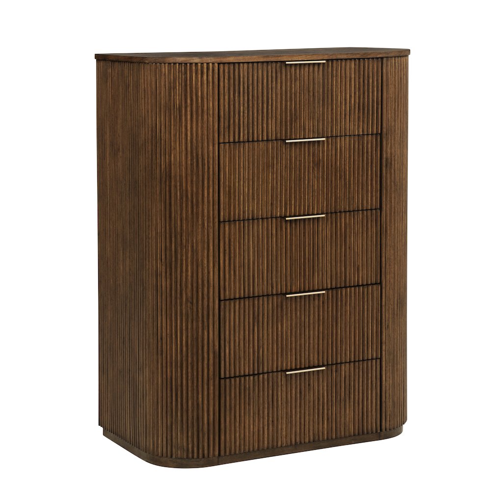 48″ High 5-Drawer Standing Chest Modern Fluted Tallboy Dresser White Oak Veneer