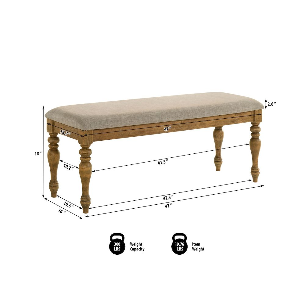 Huntington Transitional Dining Bench with Cushioned Seating