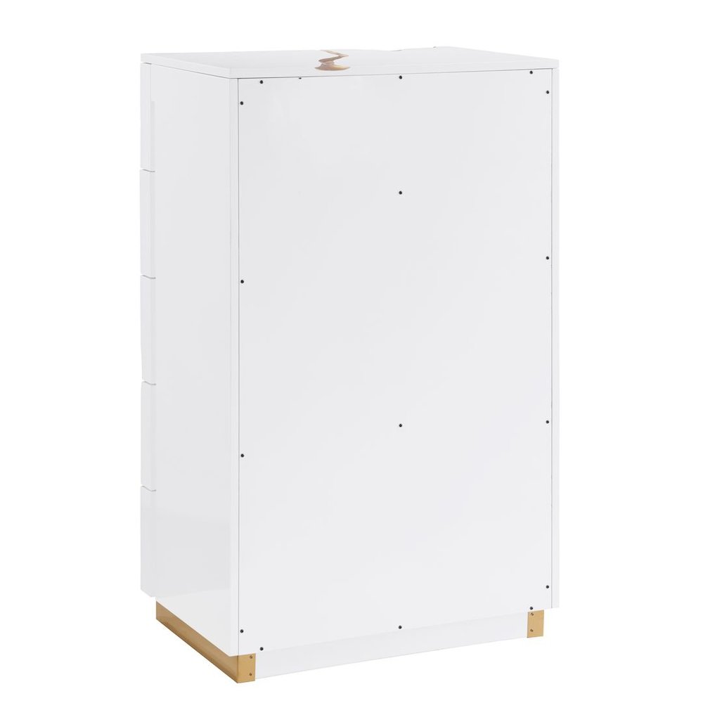 Modern High Gloss Lacquered Drawer Chest with Gold Accent Cracks and Base