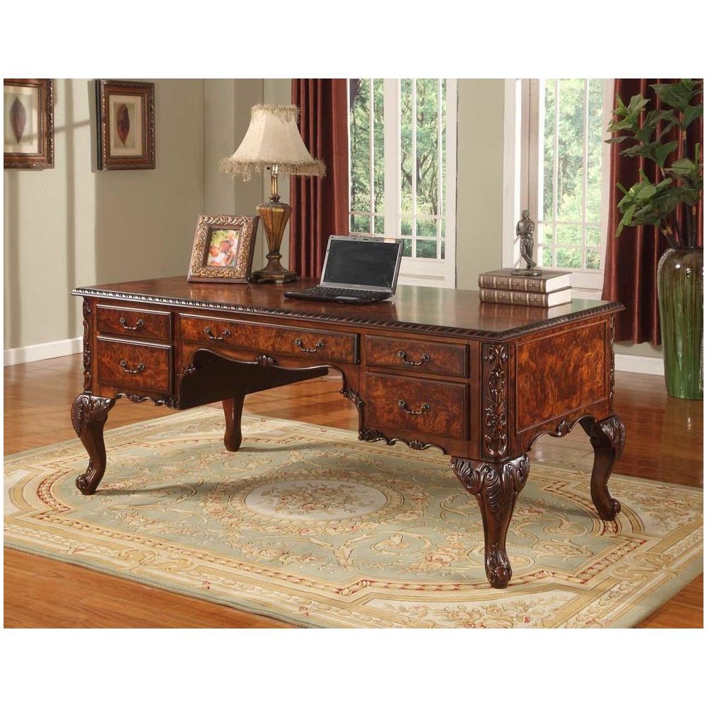 Best Master CDExecutive 72″ Wood Office Desk With Hand Carved Designs in Cherry