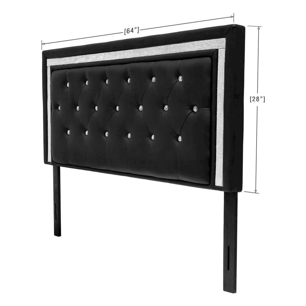 Best Master Faux Leather Full/Queen Headboard Tufted Crystal Rhinestone in Black