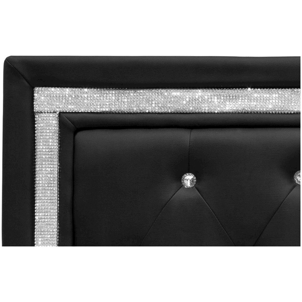 Best Master Faux Leather Full/Queen Headboard Tufted Crystal Rhinestone in Black