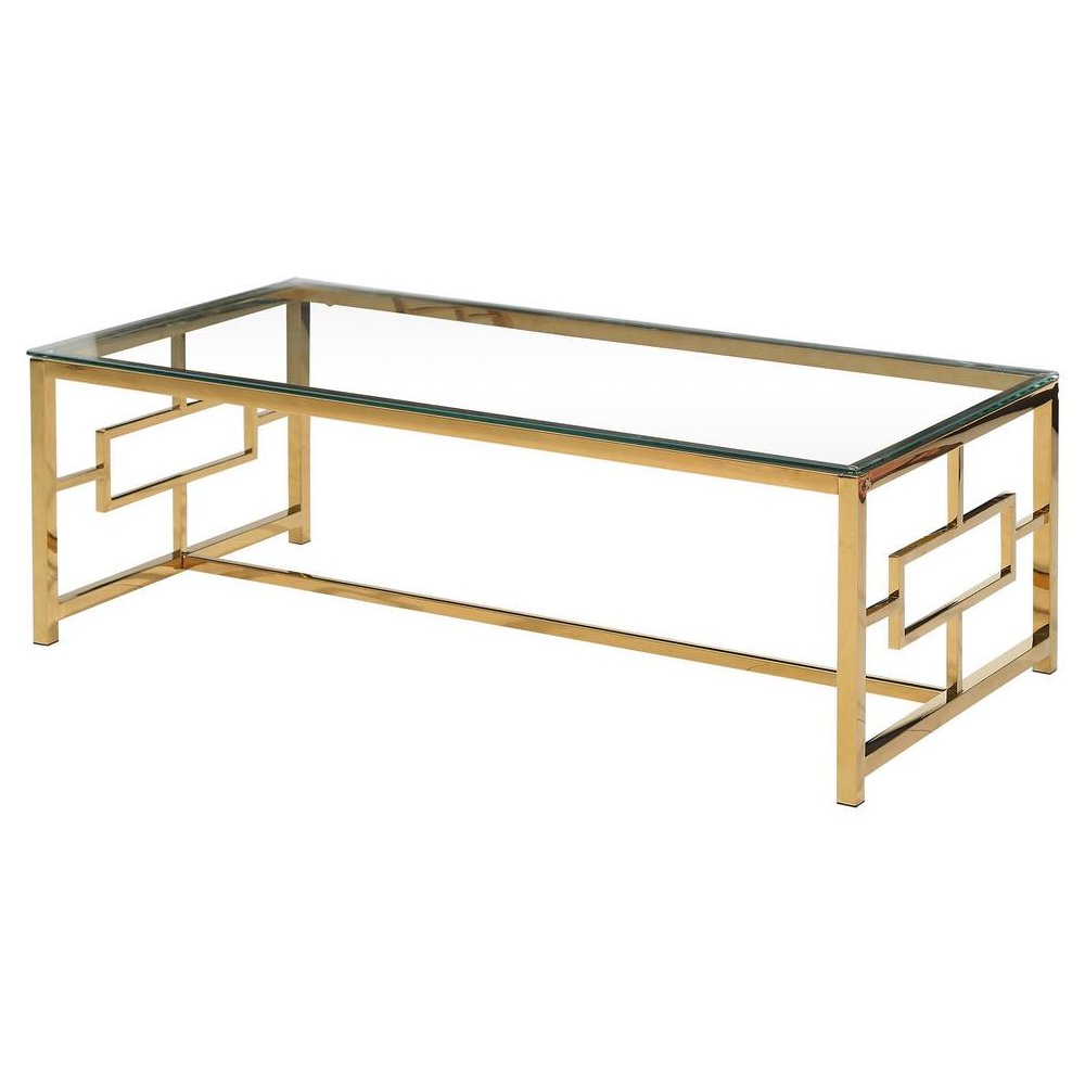 Best Master Stainless Steel and Glass Coffee Table in Clear/Gold Base