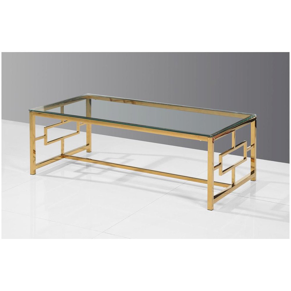 Best Master Stainless Steel and Glass Coffee Table in Clear/Gold Base