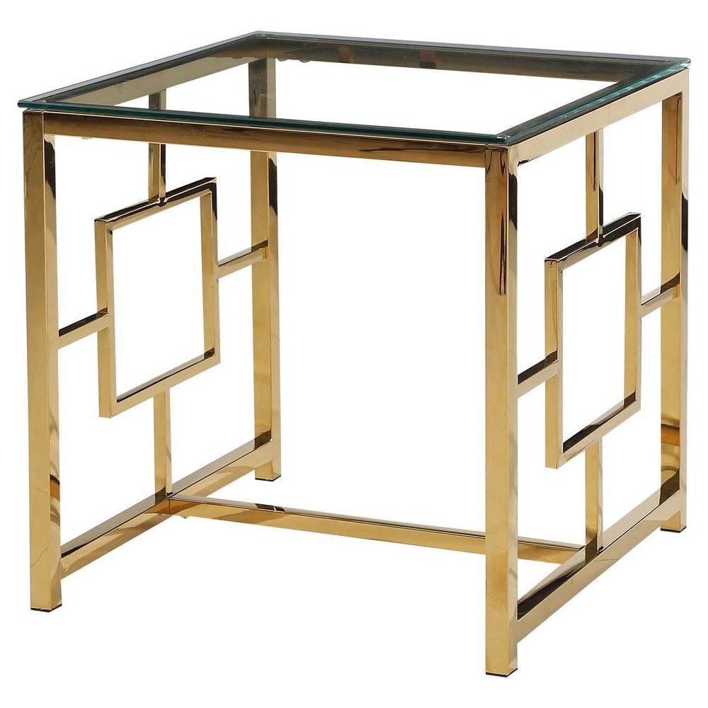 Best Master Stainless Steel and Glass End Table in Clear/Gold Base