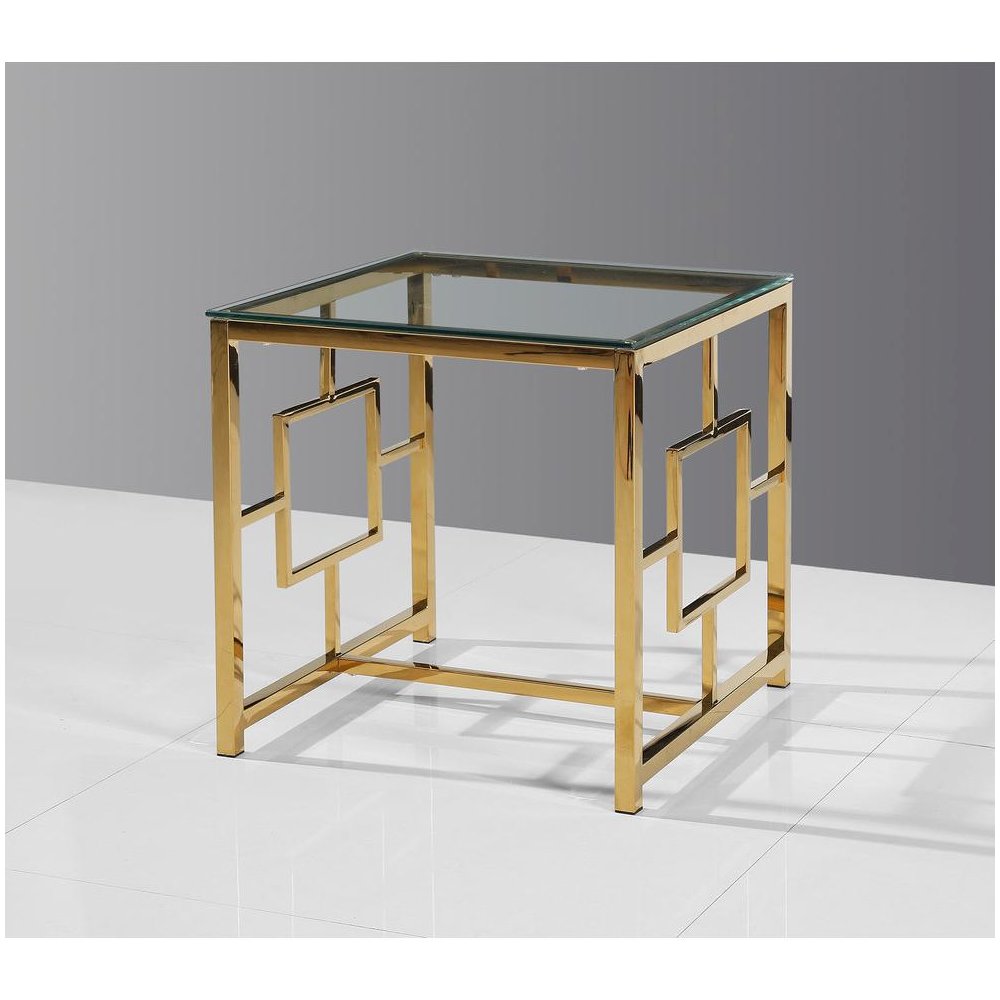 Best Master Stainless Steel and Glass End Table in Clear/Gold Base