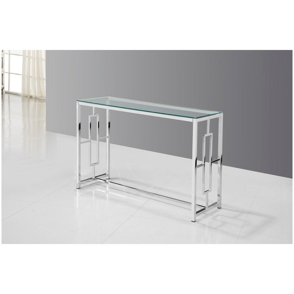Best Master Stainless Steel and Glass Console Table in Silver Base/Clear